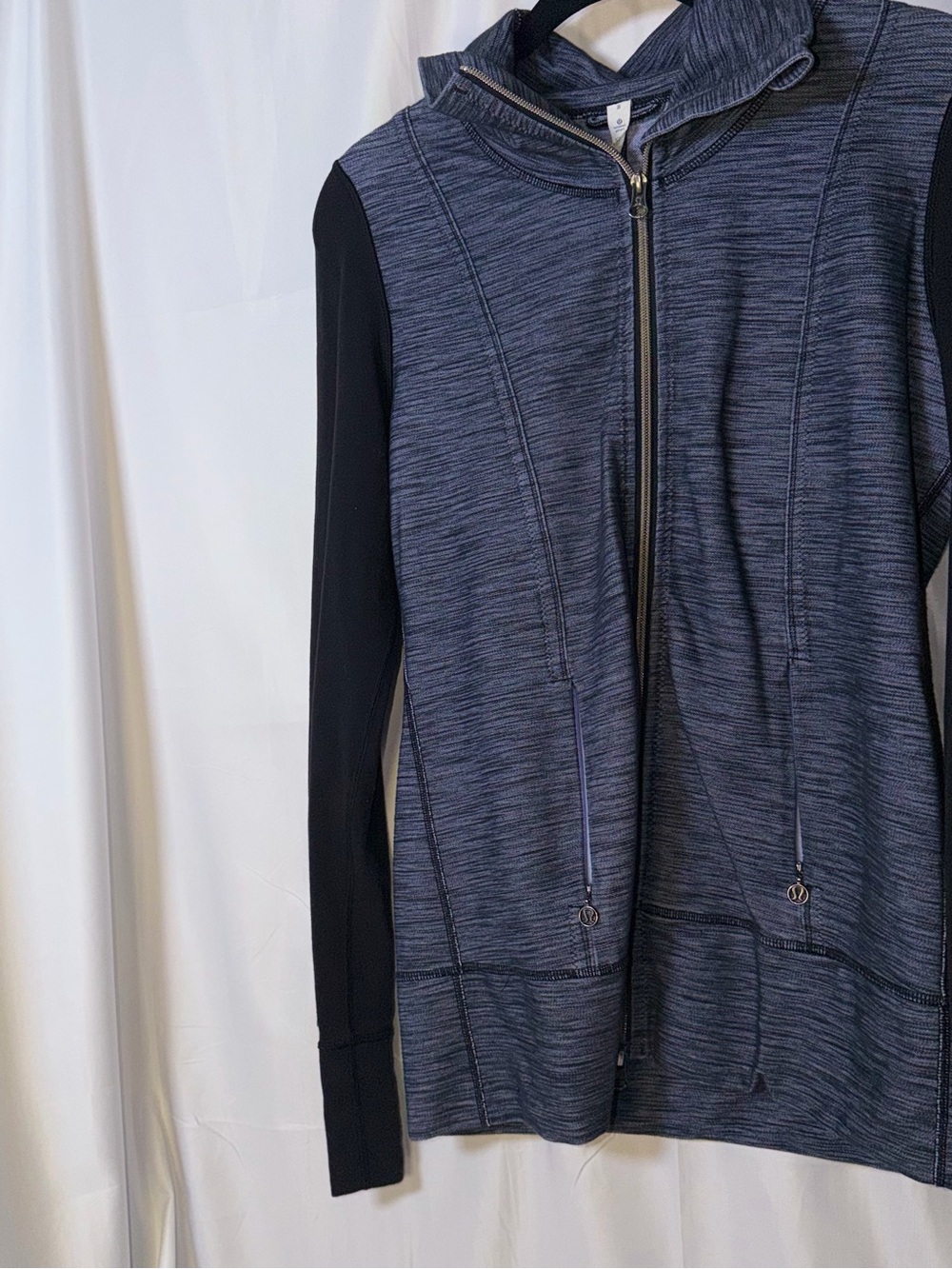 lululemon athletica Heathered Navy Zip Hoodie with Black Sleeves
